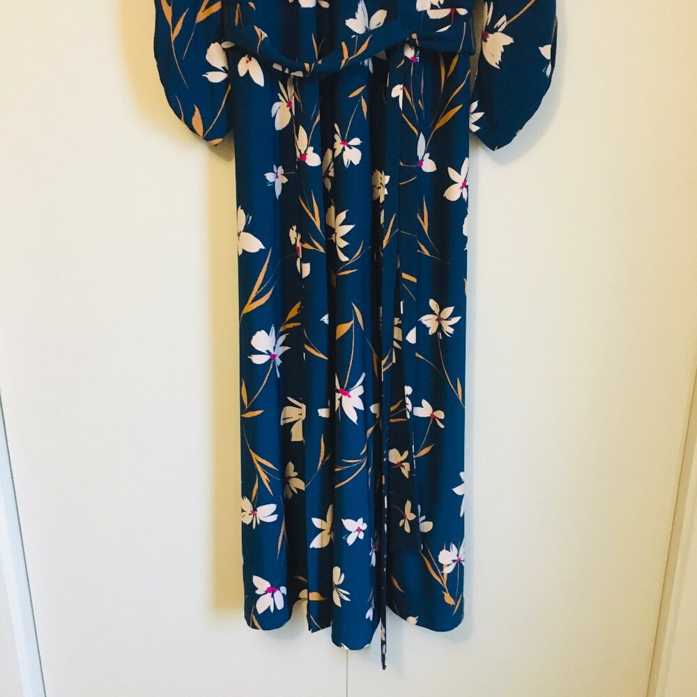 Eliza J Classy Blue Floral Belted Retro A-Line Maxi Dress - Picture 5 of 16